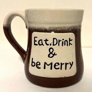 Christmas Coffee Mug - Eat Drink and Be Merry Coffee Art Deco, Fade on back lip